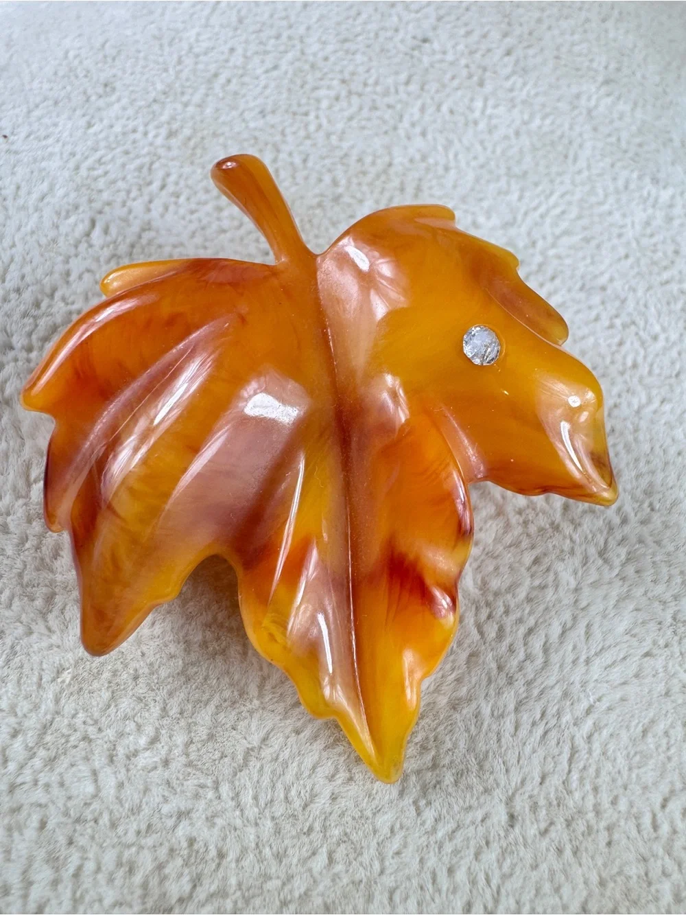 Avon 60’s Amber Lucite Leaf Sculpture with Faceted Detail